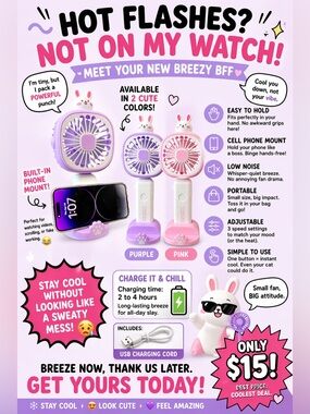 ๐ฅPower Pink or Power Purple - Bunny Mini USB Handheld Fan